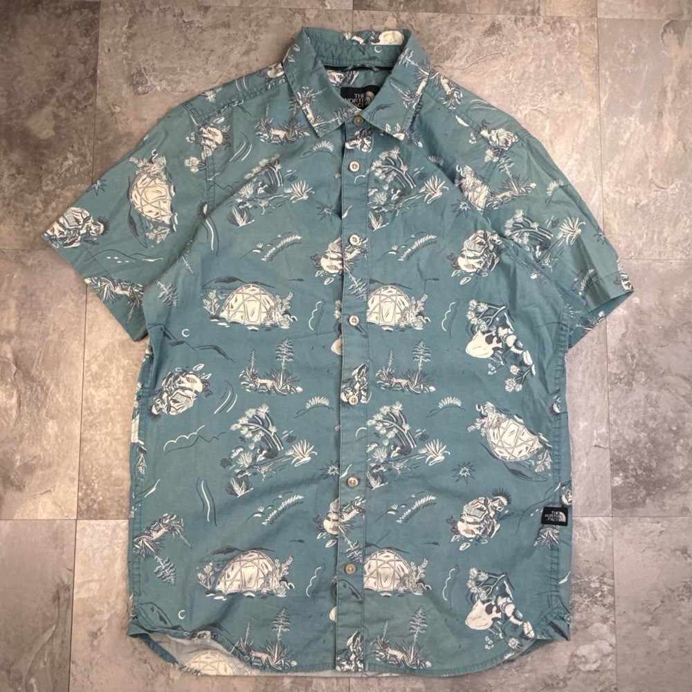 Vintage Blue The North Face Graphic Button Up Shirt Small
